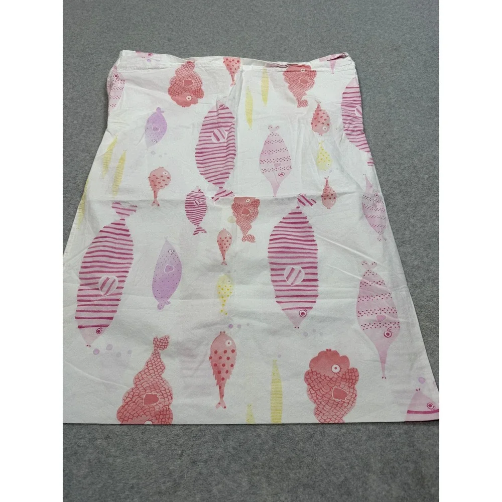 Pottery Barn Kids Full Sheet Set 3pc Pink Fish Cotton Flat Fitted Pillow